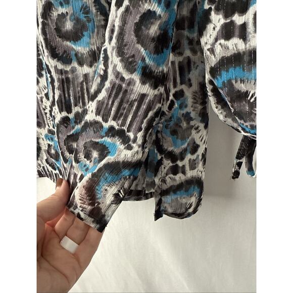 JM Collection Women’s Petite 16 Whimsigoth Sheer Colorful Metallic Blouse Boho - Picture 6 of 12